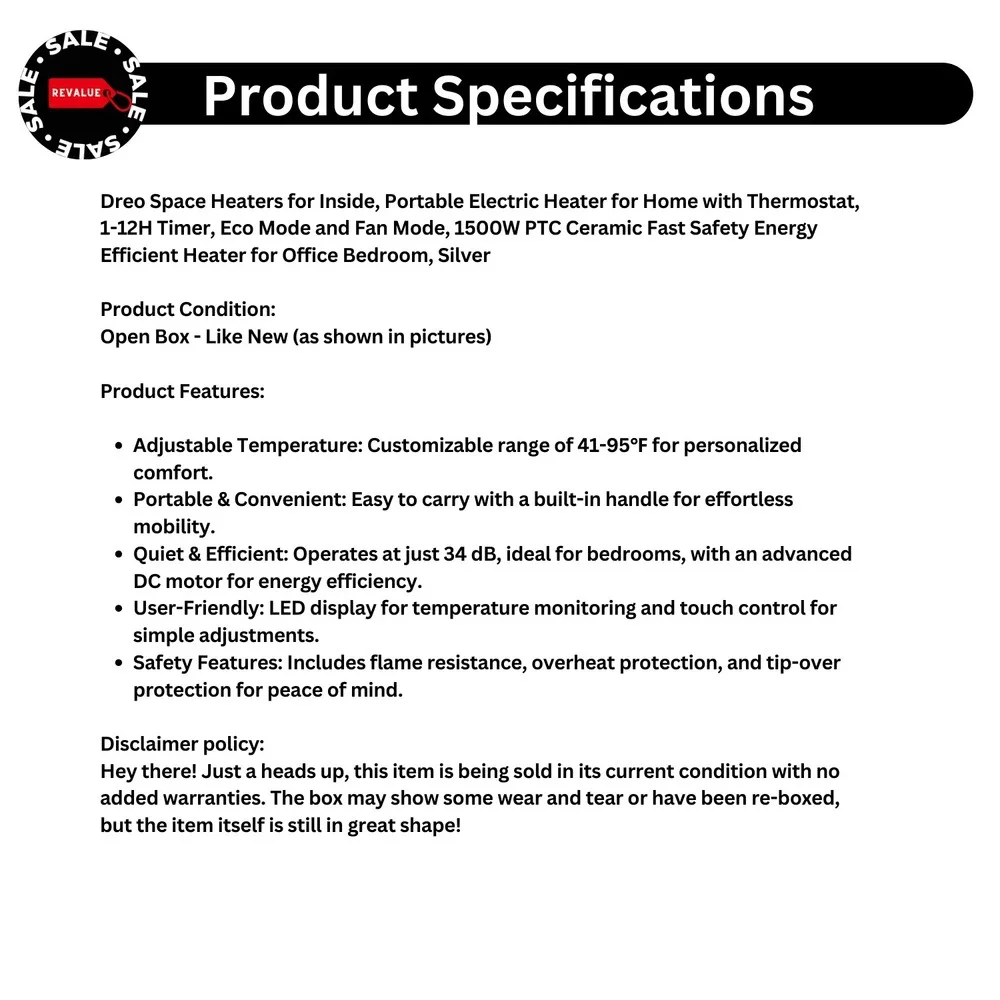 Dreo Space Portable Electric Heaters Inside Home w/Thermostat Timer Eco/Fan Mode - Picture 2 of 13